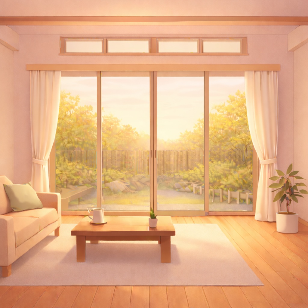 Anime Living Room Background Pack Morning / Day / Sunset / Night