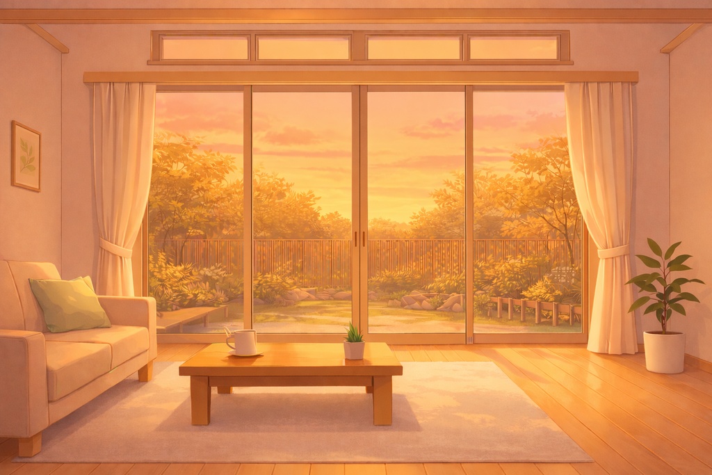 Anime Living Room Background Pack Morning / Day / Sunset / Night