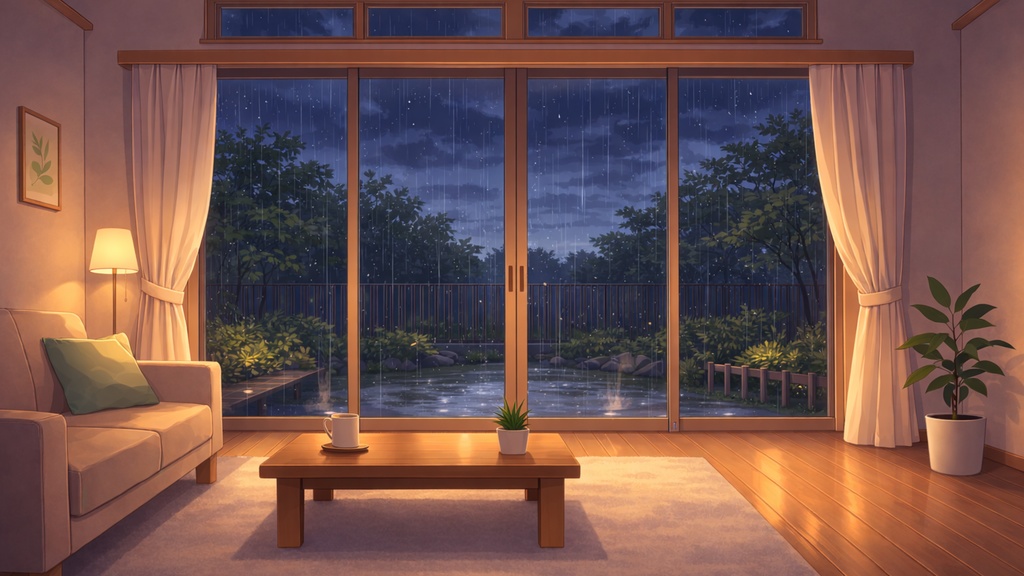 Rainy Living Room Background Pack 雨のリビング背景素材