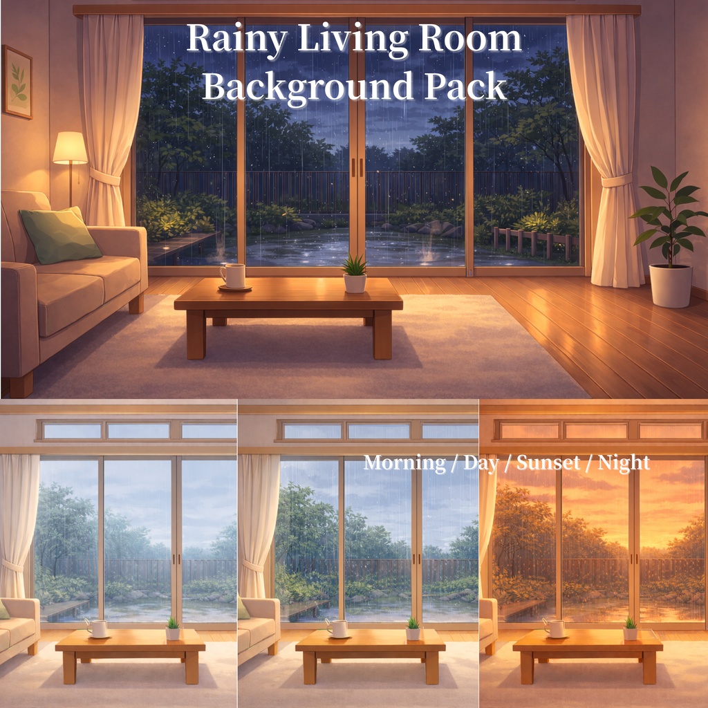 Rainy Living Room Background Pack 雨のリビング背景素材