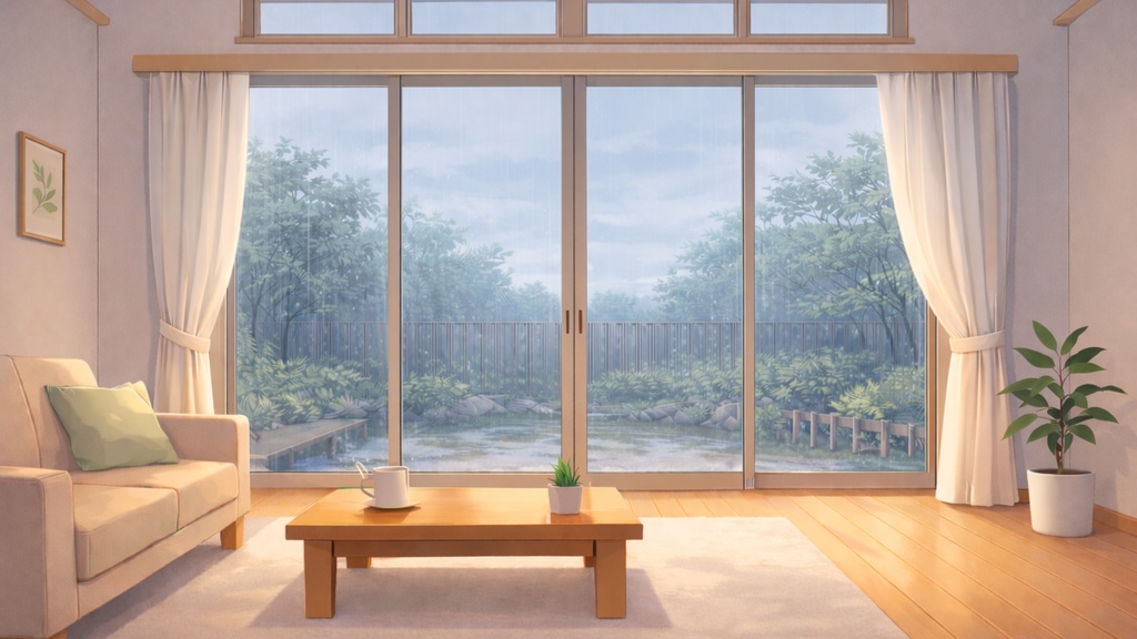 Rainy Living Room Background Pack 雨のリビング背景素材