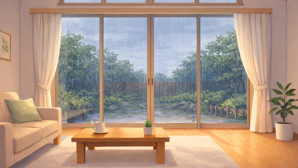 Rainy Living Room Background Pack 雨のリビング背景素材