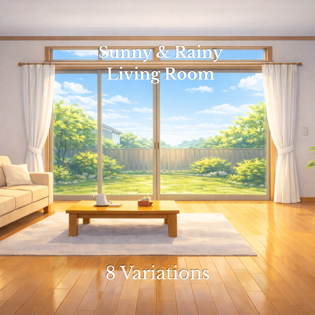Sunny & Rainy Living Room Background Pack (8 Variations)
