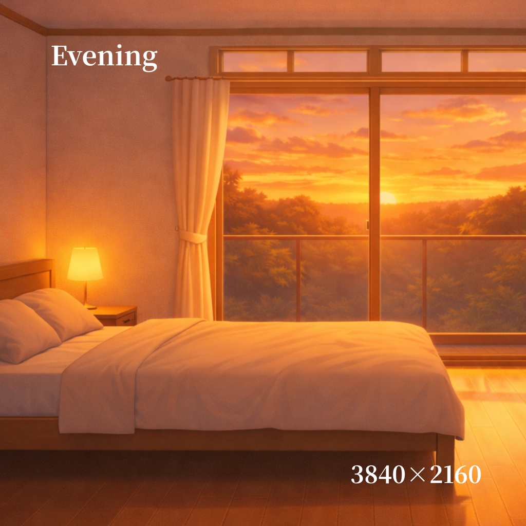 日本の寝室背景素材セット ‐朝から夜まで選べる6差分‐