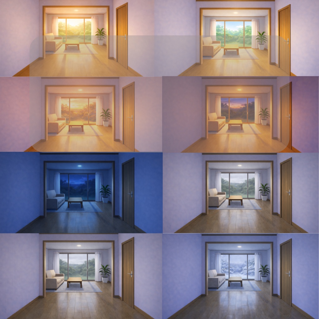 【選べる全8種】廊下とリビング背景素材セット ‐光が繋ぐ日常の動線‐