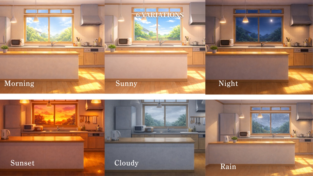 VTuber配信背景|Japanese Kitchen Anime Background Pack|4K