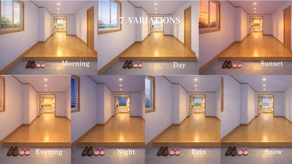 Japanese Entrance / Genkan To Hallway – Anime Background Pack | 7 Variations | 4K 3840×2160 | VTuber配信背景