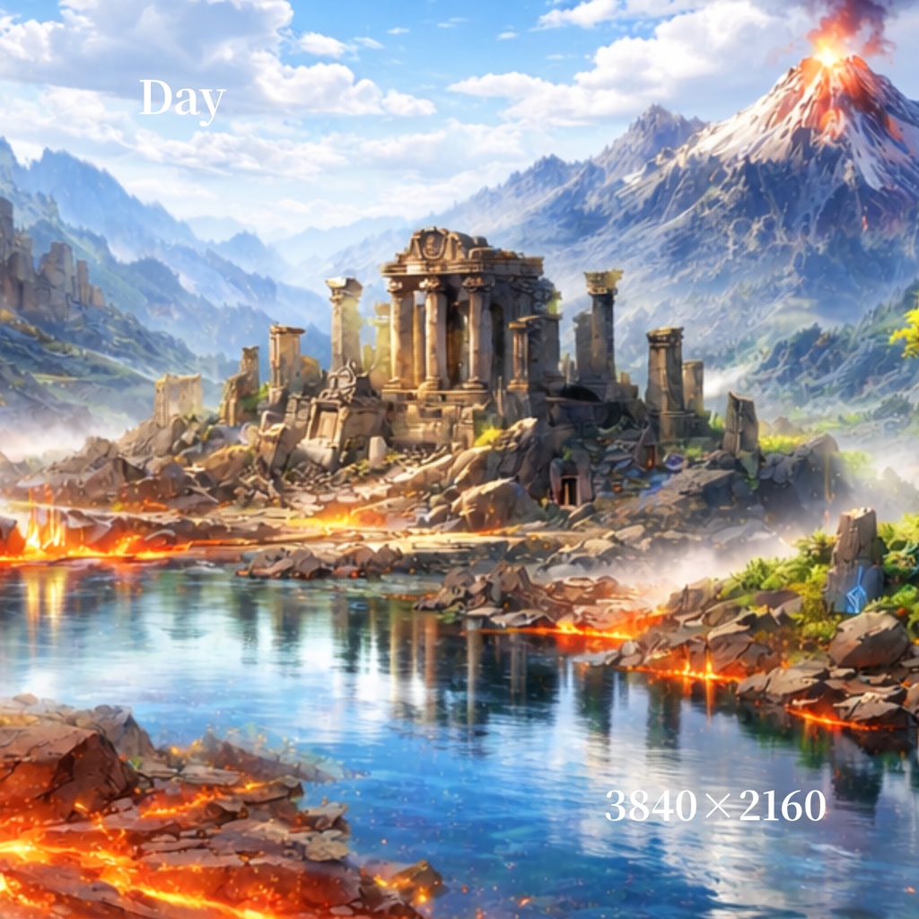 【選べる全8種】遺跡と移ろう空背景素材セット ‐刻まれる歴史と光の叙事詩‐