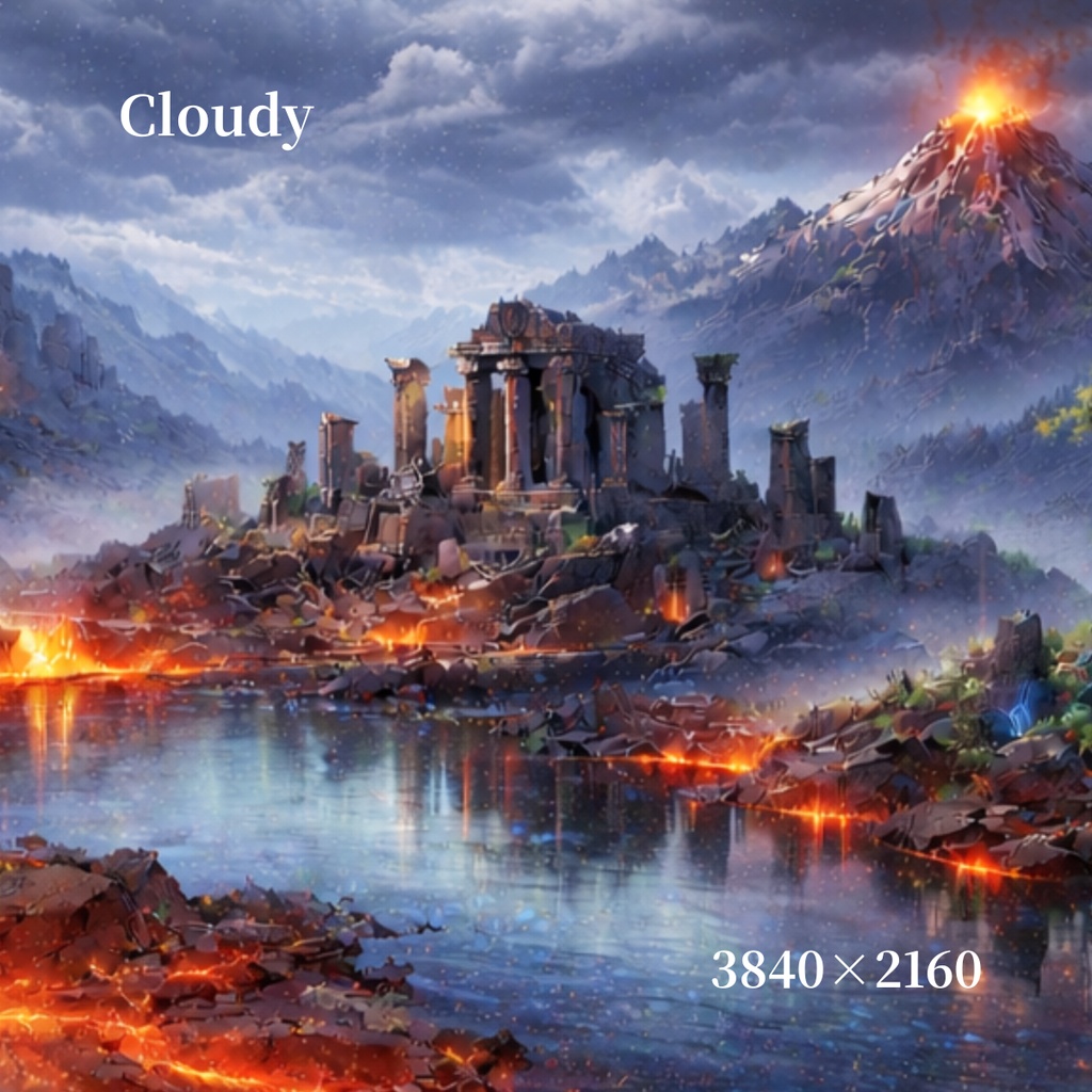 【選べる全8種】遺跡と移ろう空背景素材セット ‐刻まれる歴史と光の叙事詩‐