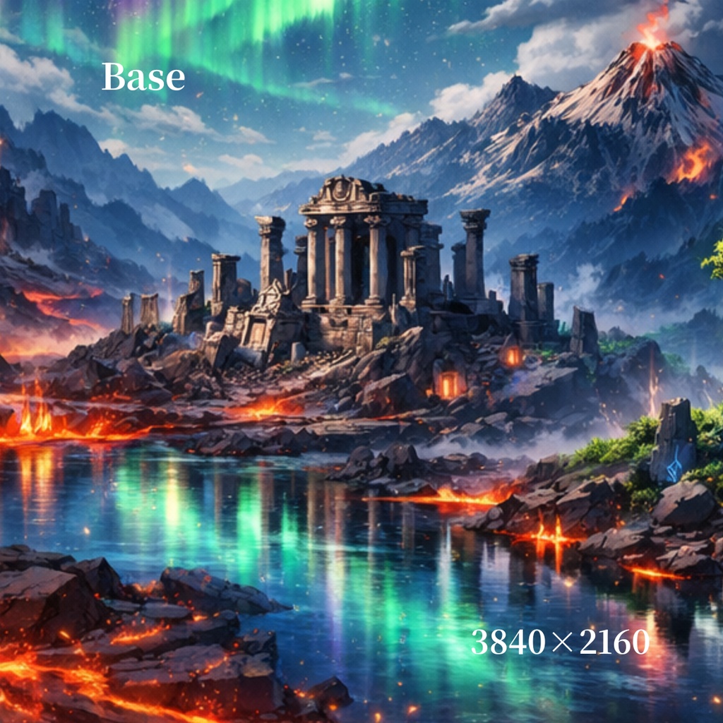 【選べる全8種】遺跡と移ろう空背景素材セット ‐刻まれる歴史と光の叙事詩‐