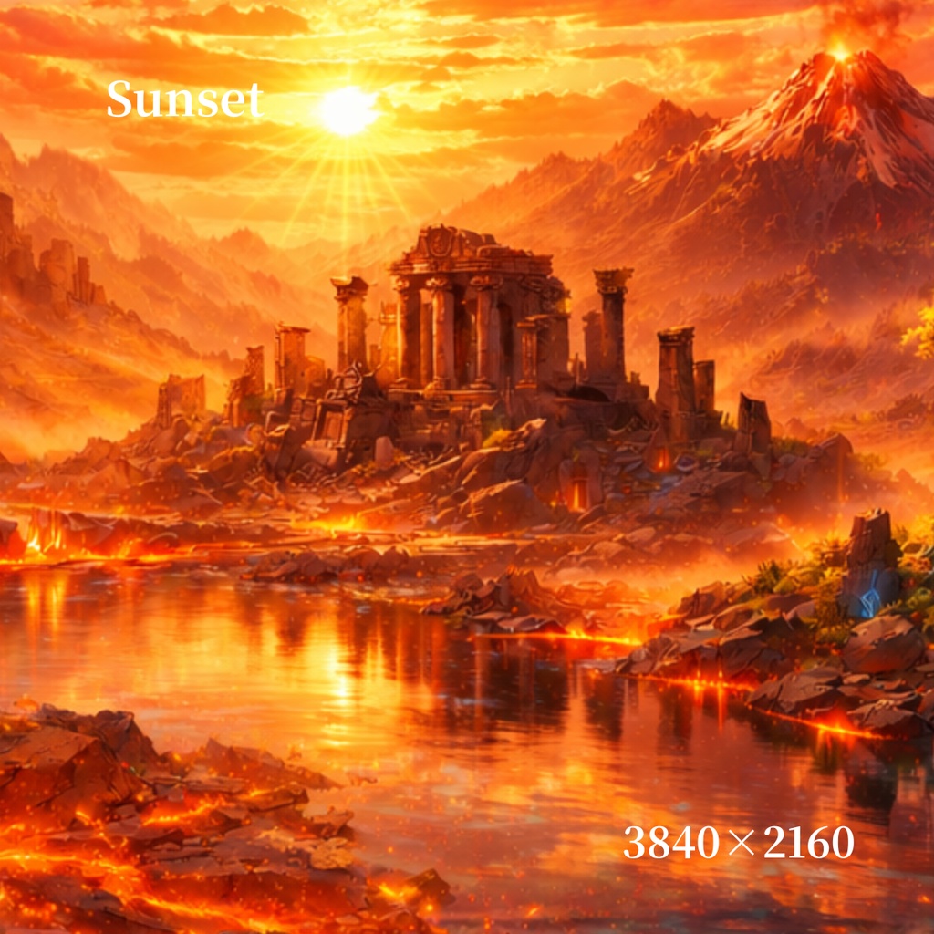 【選べる全8種】遺跡と移ろう空背景素材セット ‐刻まれる歴史と光の叙事詩‐