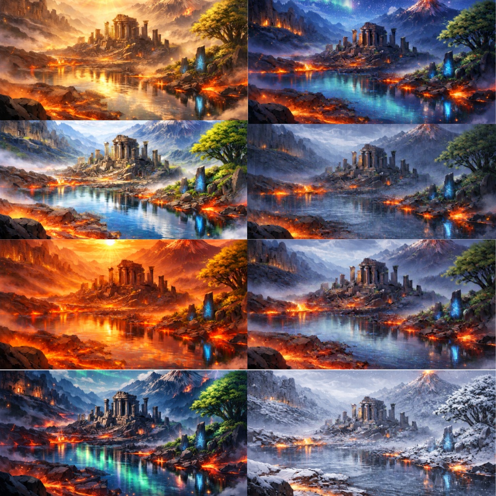 【選べる全8種】遺跡と移ろう空背景素材セット ‐刻まれる歴史と光の叙事詩‐