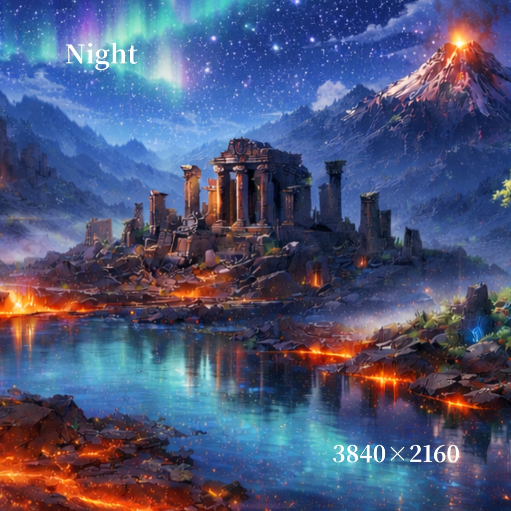 【選べる全8種】遺跡と移ろう空背景素材セット ‐刻まれる歴史と光の叙事詩‐