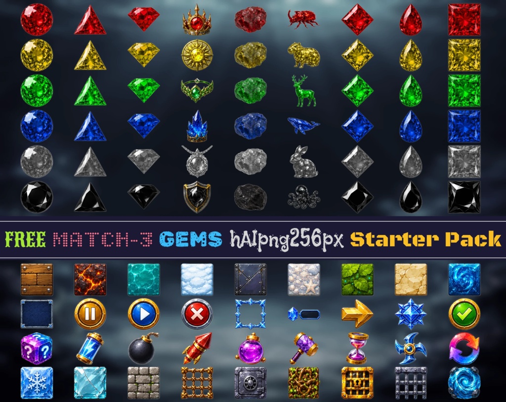 Match3 GEMS hAIpng256px - Free Starter Pack (95 pcs)