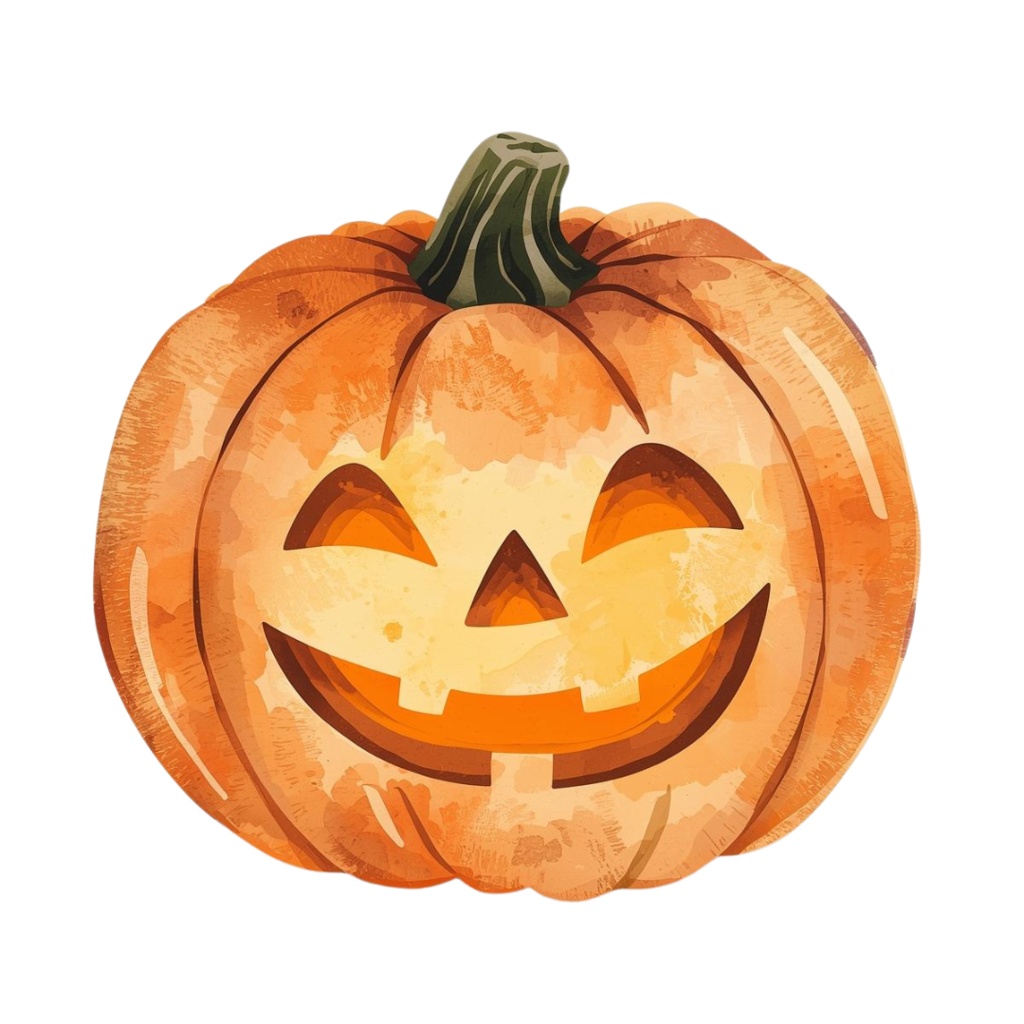 水彩レトロ ハロウィンクリップアートセット PNG | ゴースト・かぼちゃ・キャンディ・スパイダーなど全12種類