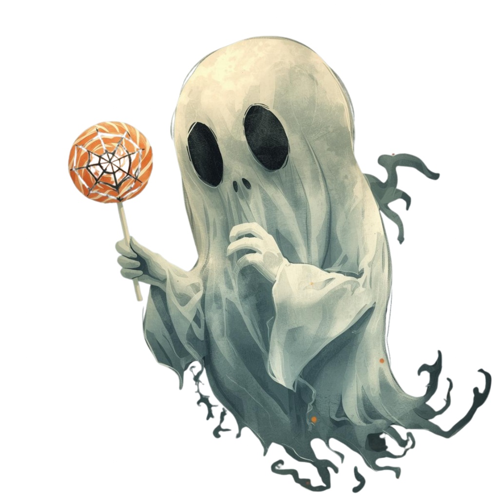 水彩レトロ ハロウィンクリップアートセット PNG | ゴースト・かぼちゃ・キャンディ・スパイダーなど全12種類