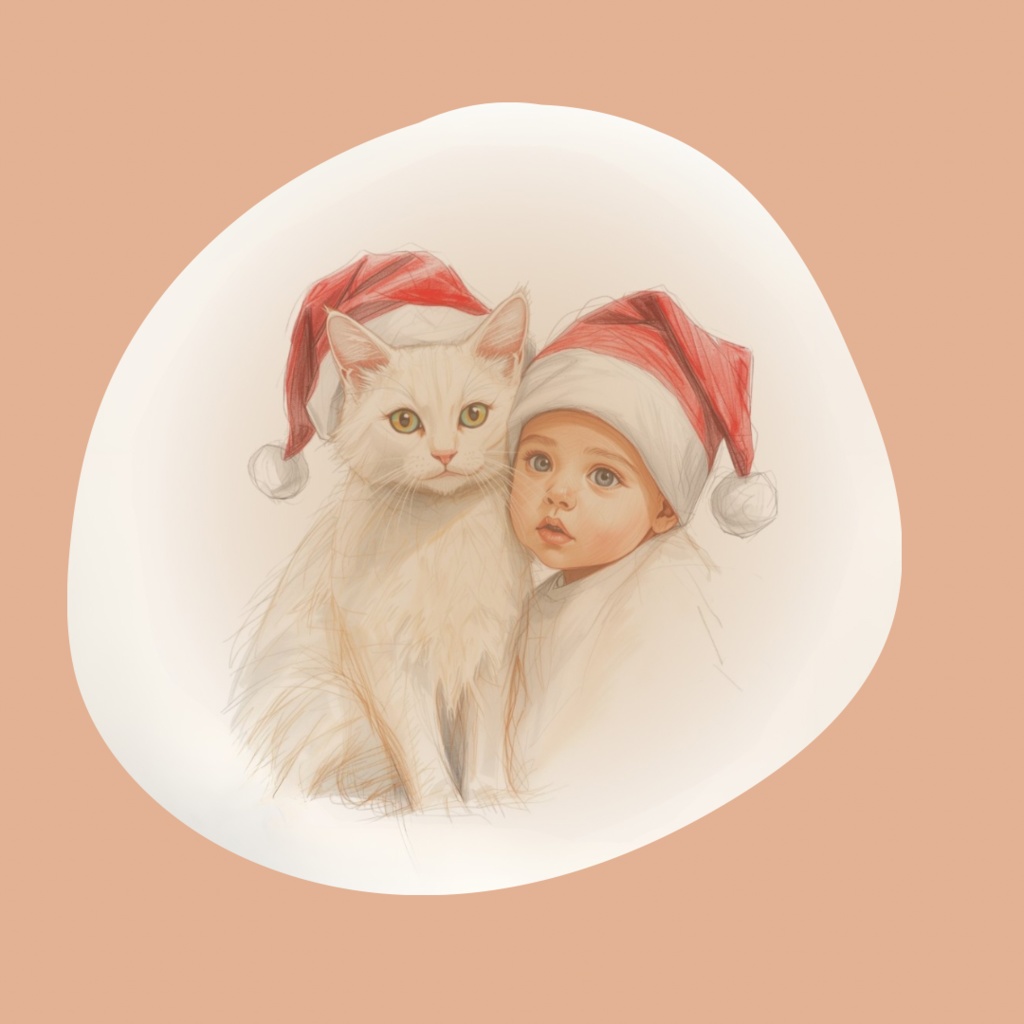 Gentle Christmas ─ 白猫と赤ちゃんの水彩アート素材集(7PNG)