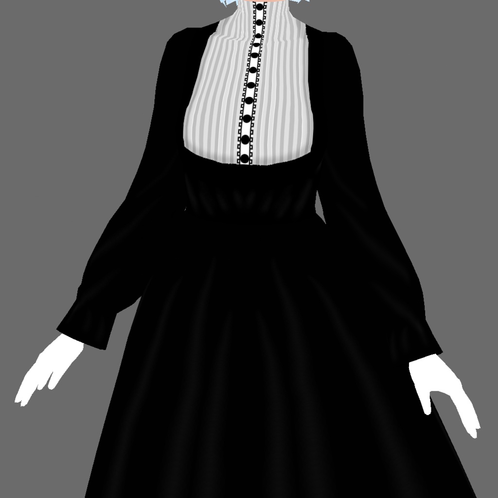 VRoid衣装テクスチャ モノクロワンピースセット(ワンピ&ワンピ用靴&白手袋ソックス)