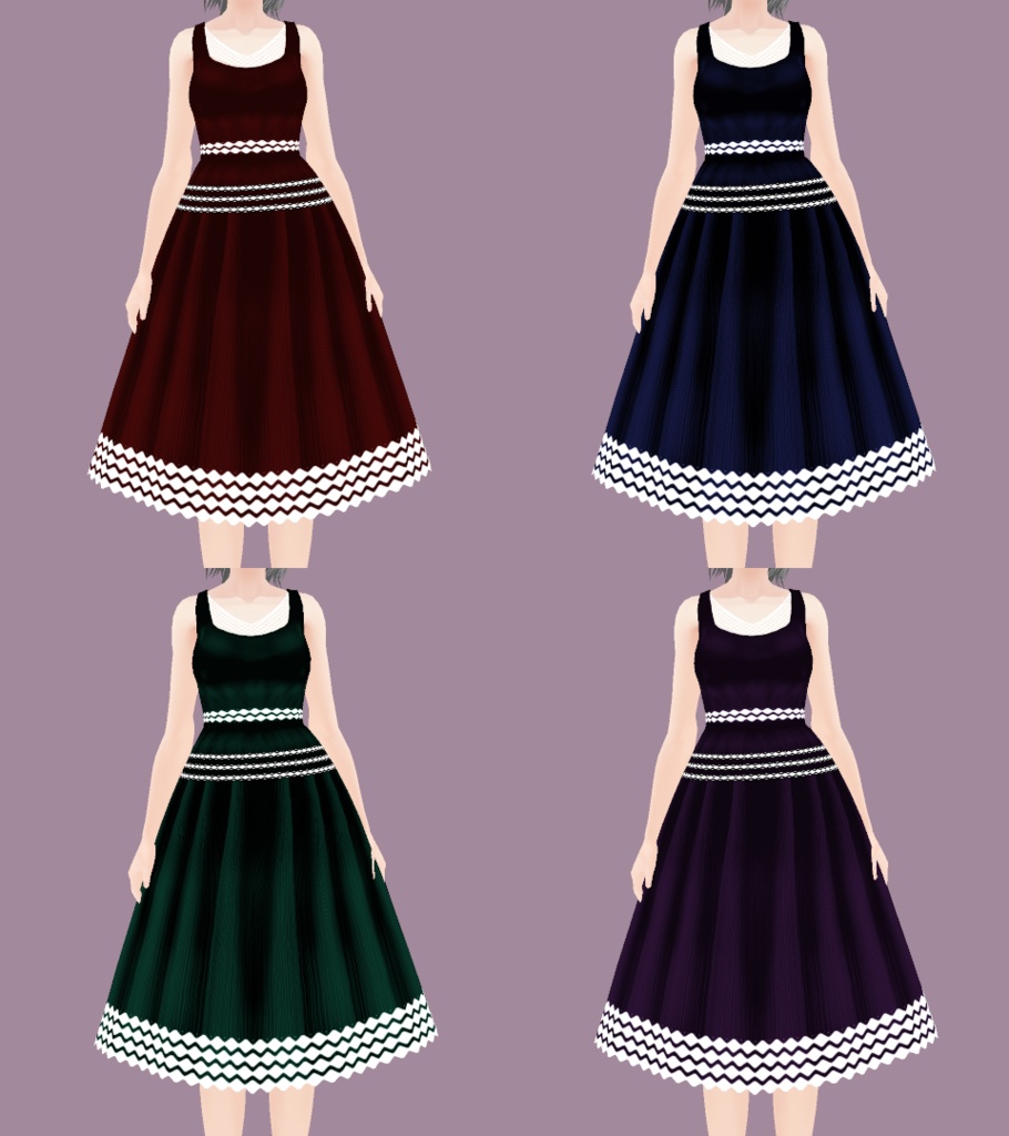 VRoid衣装テクスチャ モノトーンドレスワンピース(ワンピース&靴テクスチャ)