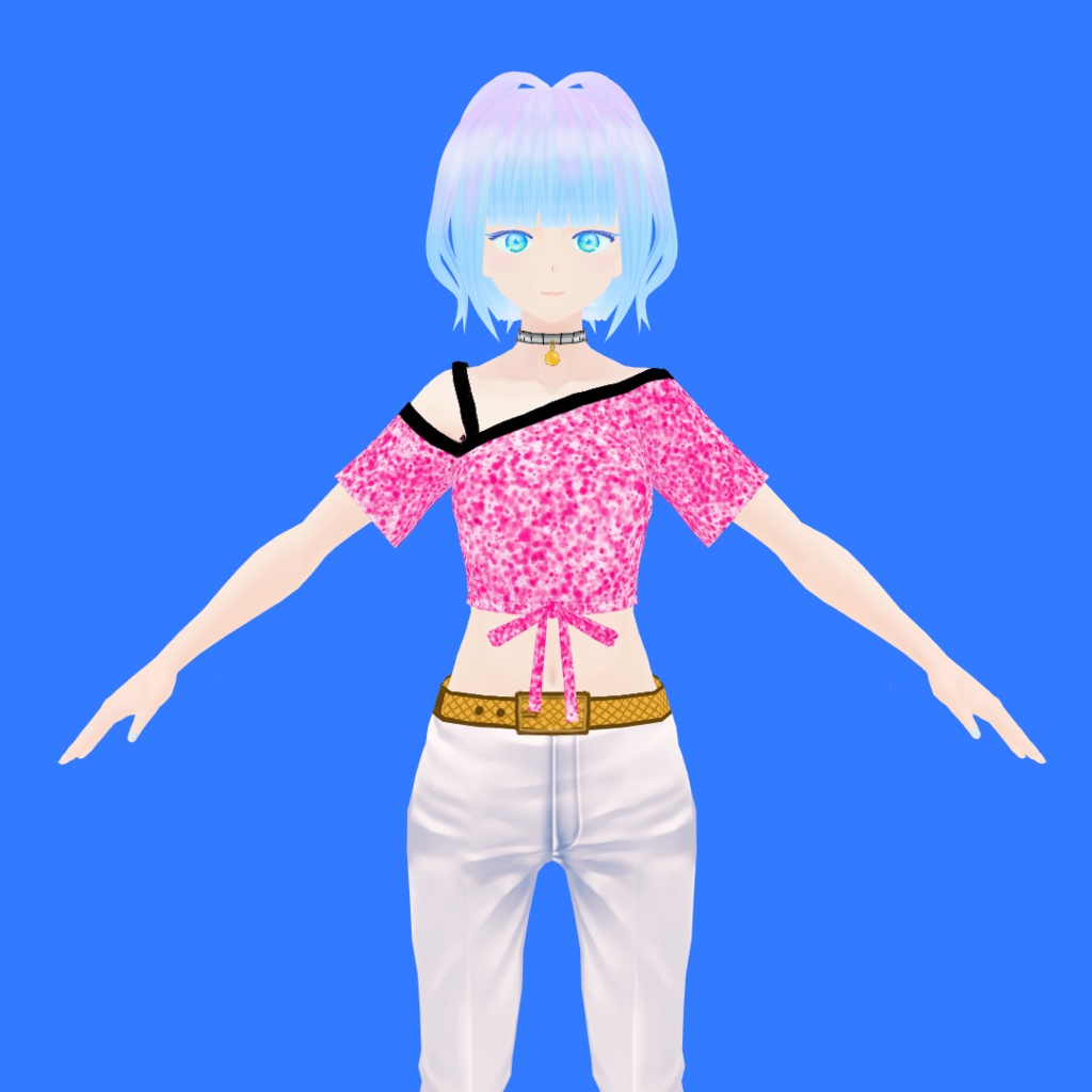 VRoid用ワンショルダーTシャツセット(チョーカー・パンツ・ネイル・ベルト・パンプス同梱)