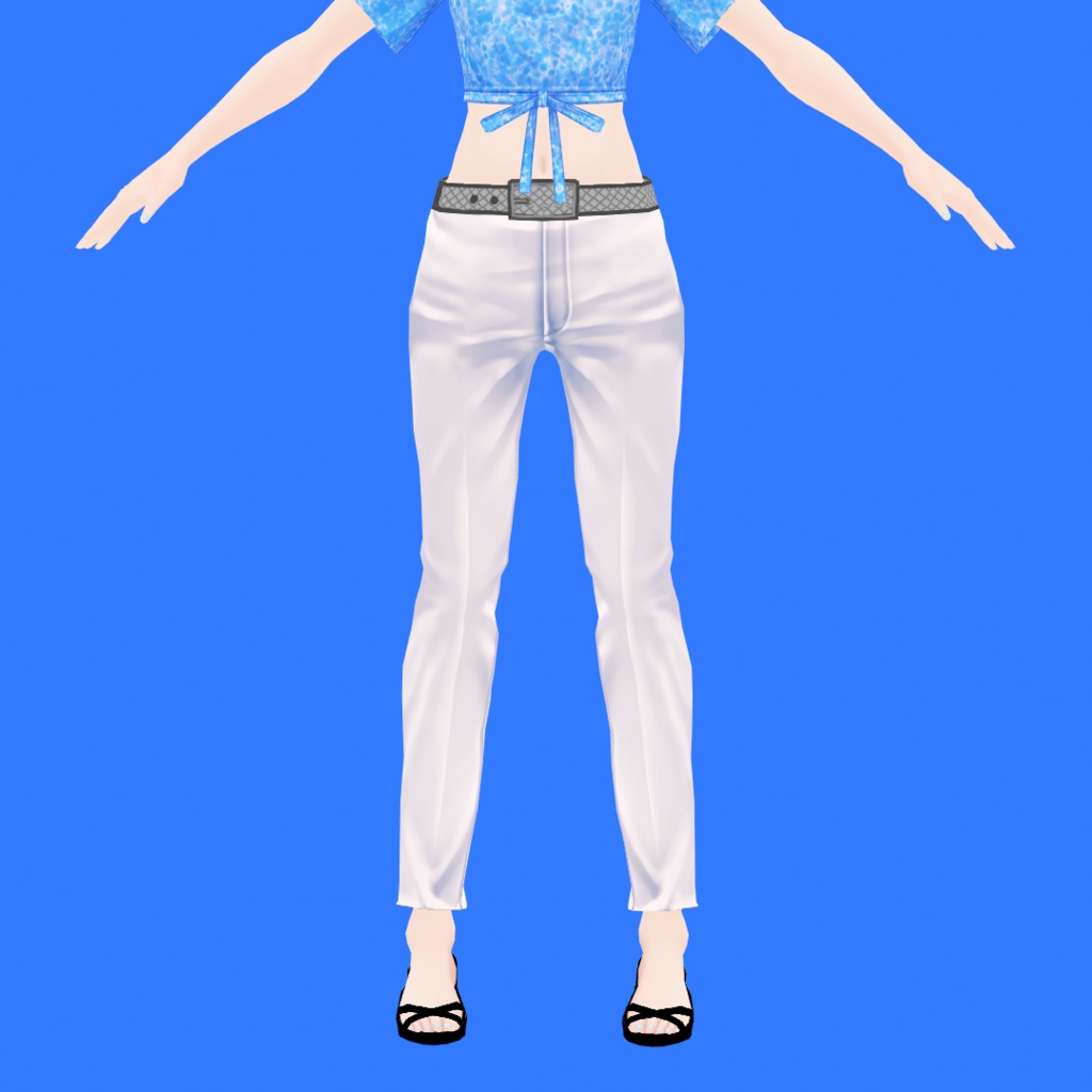 VRoid用ワンショルダーTシャツセット(チョーカー・パンツ・ネイル・ベルト・パンプス同梱)