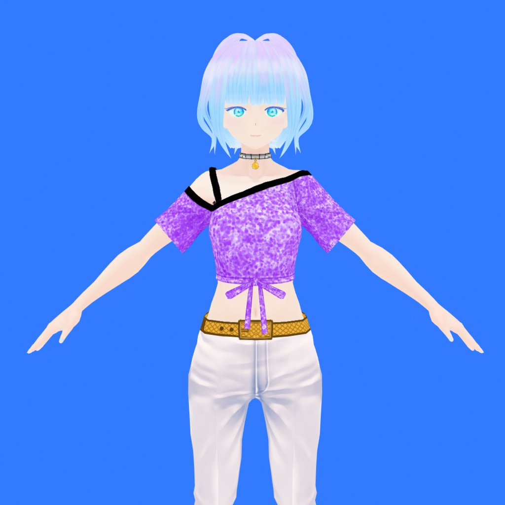 VRoid用ワンショルダーTシャツセット(チョーカー・パンツ・ネイル・ベルト・パンプス同梱)