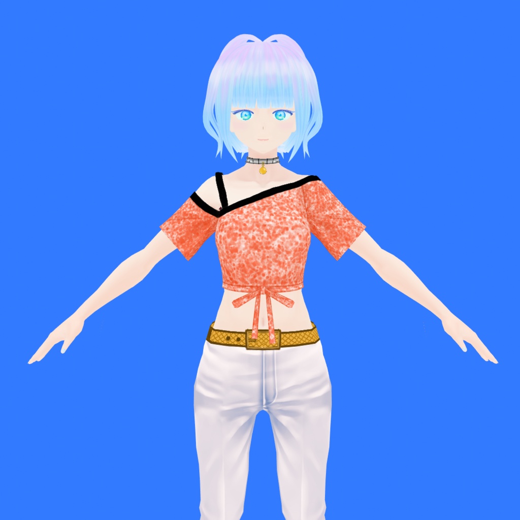 VRoid用ワンショルダーTシャツセット(チョーカー・パンツ・ネイル・ベルト・パンプス同梱)