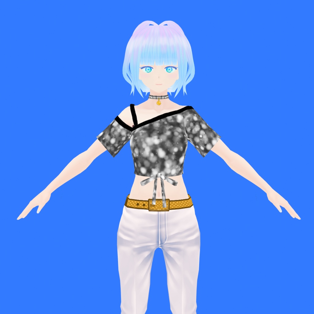 VRoid用ワンショルダーTシャツセット(チョーカー・パンツ・ネイル・ベルト・パンプス同梱)