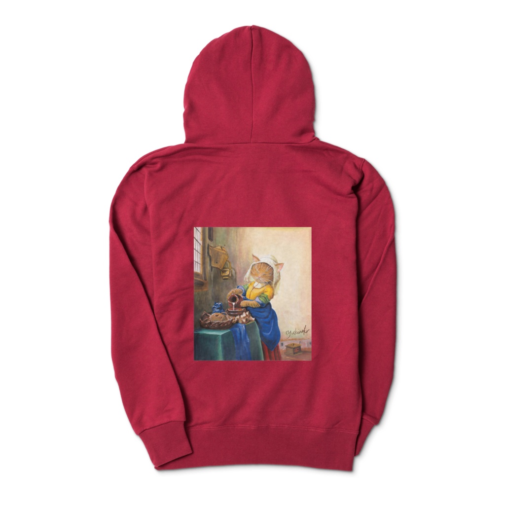 ミルクを入れるニャンコ 赤