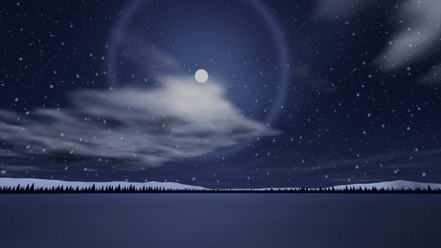【VRChatワールド用】動くスカイボックス「粉雪の夜空」流れる雪雲・月夜・空に舞う粉雪・雪山【PC/Quest対応】