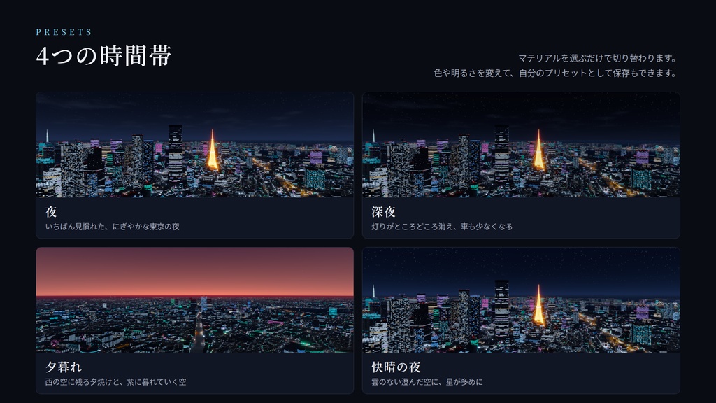 【VRChatワールド用】動くスカイボックス「東京夜景の空」実在の街から作った東京の夜景・車の流れ・航空障害灯【PC/Quest対応】