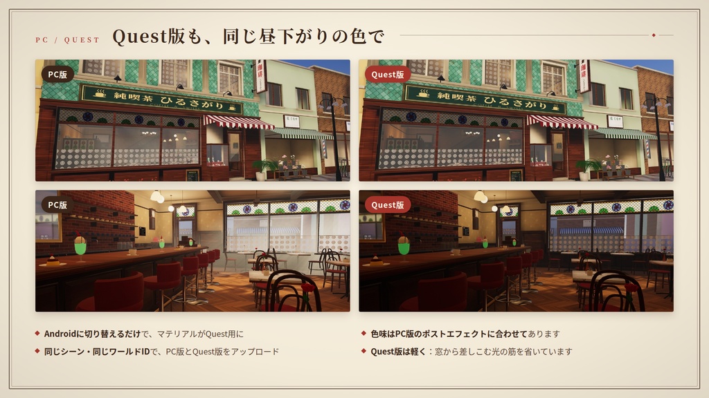 【リリース記念】【VRChatワールド】昼下がりの純喫茶 ― 商店街の喫茶店と、2階の住まい【PC・Quest対応】