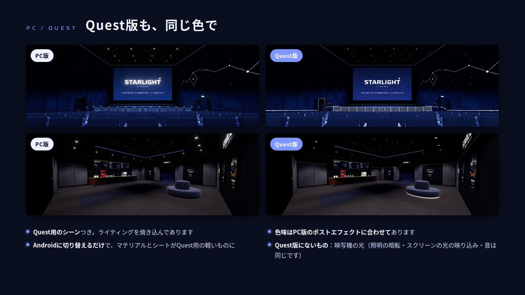 【VRChatワールド】星灯シネマ ― 星空の天井の、本格プレミアム映画館【PC・Quest対応】
