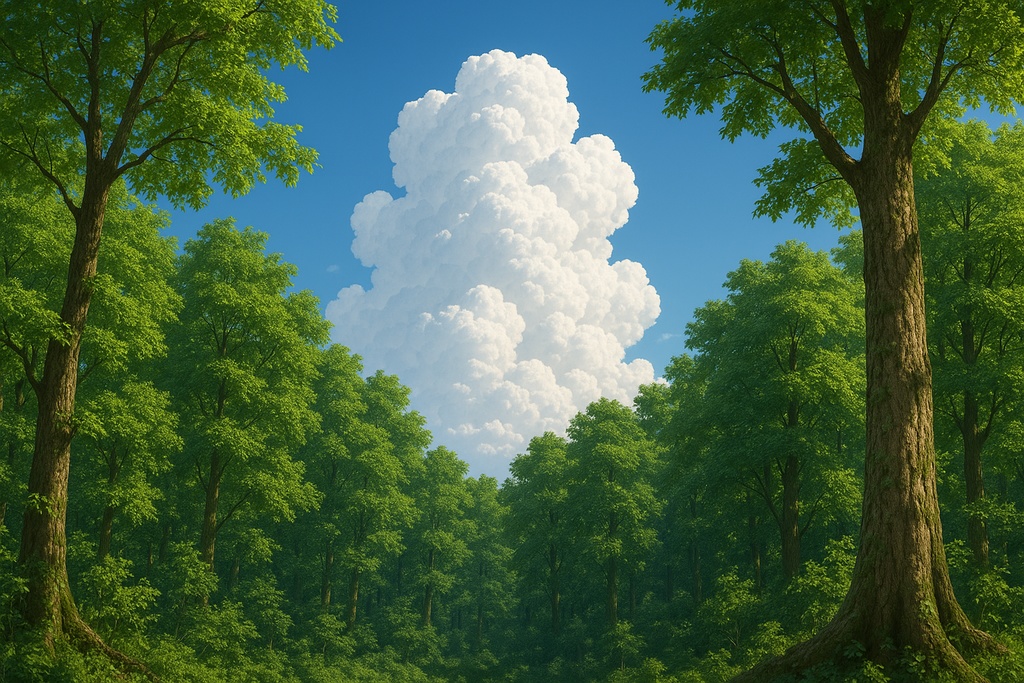 森の中の青空と雲