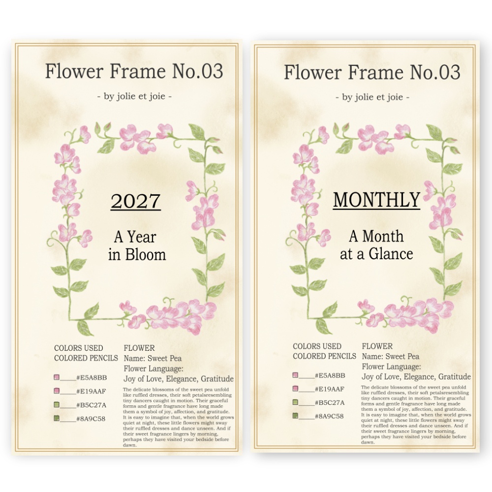 【DL商品】Flower Frame 手帳ディバイダー(6枚セット)スイートピー|バイブルサイズ