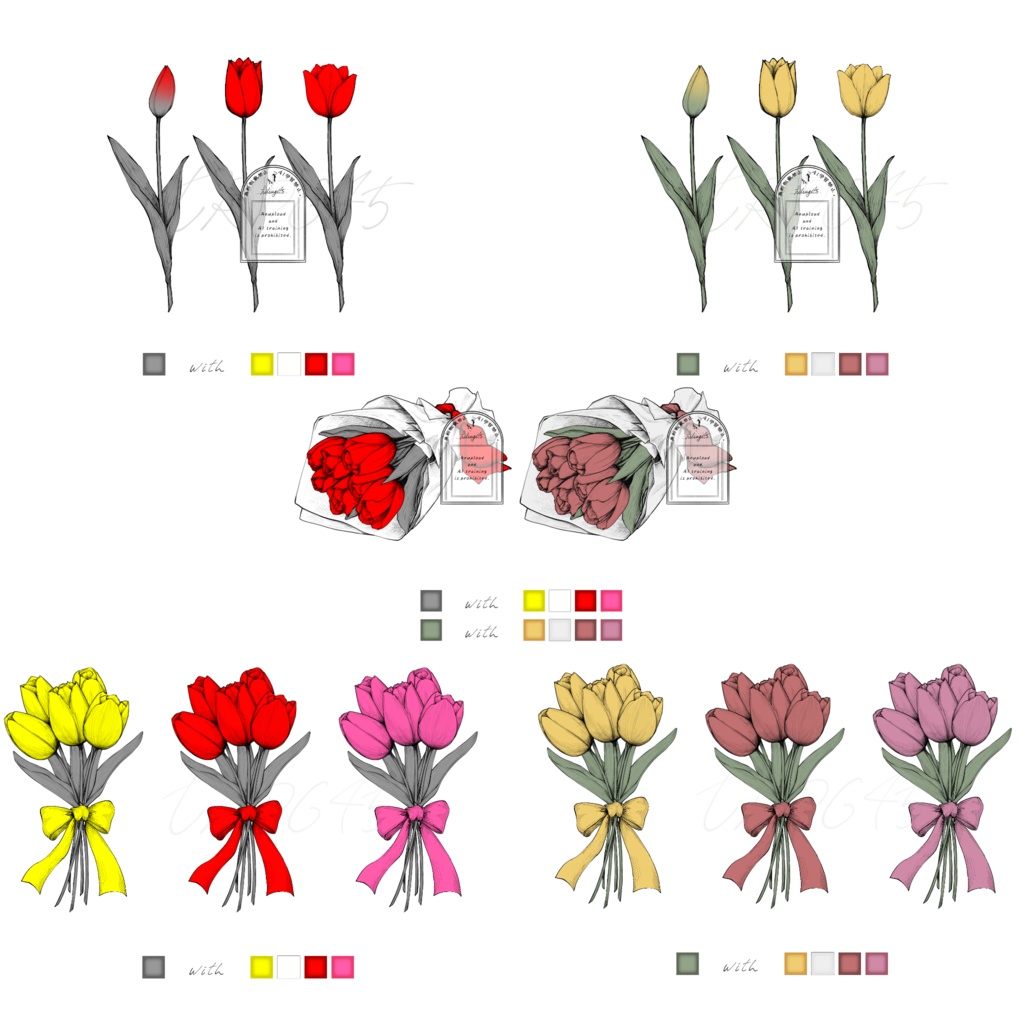 〖イラスト素材〗チューリップ〖ペン画風〗