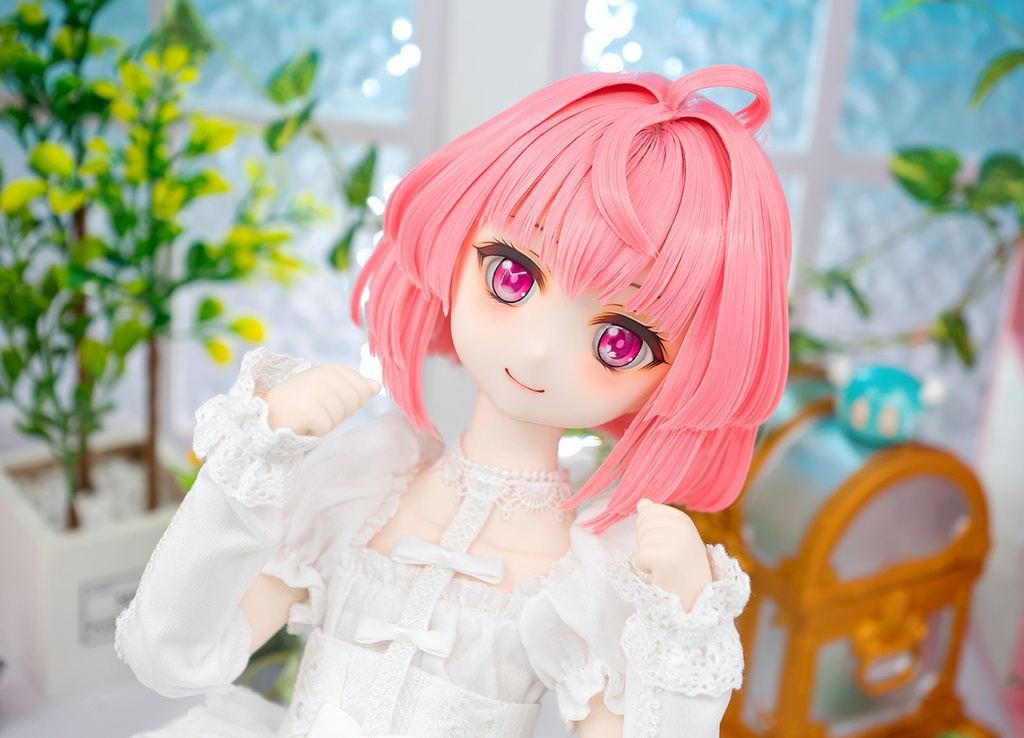 【即納】 ★ DDH-27(セミホワイト肌) カスタムヘッド+手作りアイ+ウイッグ [KK WORKSHOP] No.391