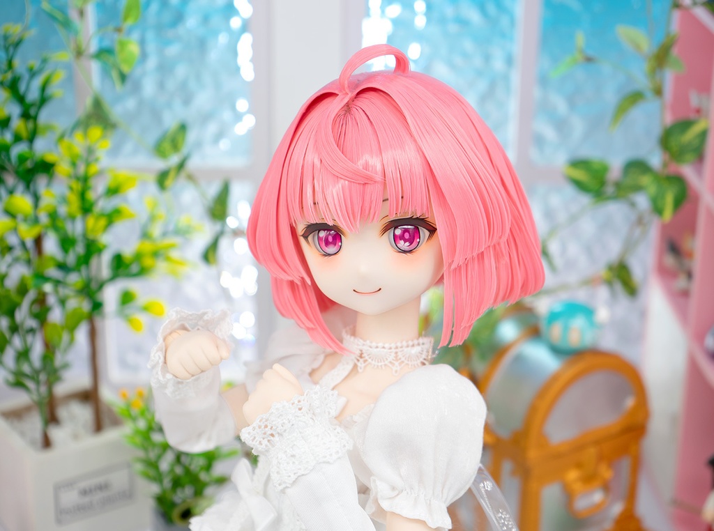 【即納】 ★ DDH-27(セミホワイト肌) カスタムヘッド+手作りアイ+ウイッグ [KK WORKSHOP] No.391