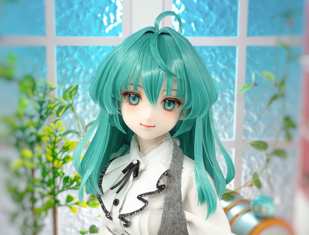 【即納】 ★ DDH-09(セミホワイト肌) カスタムヘッド+手作りアイ+ウイッグ [KK WORKSHOP] No.393
