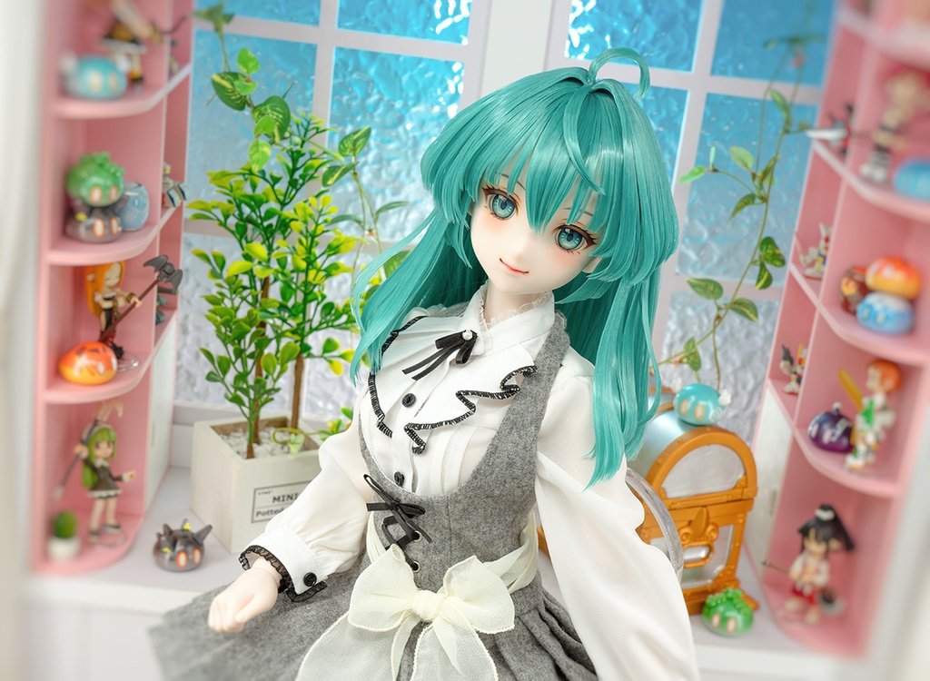 【即納】 ★ DDH-09(セミホワイト肌) カスタムヘッド+手作りアイ+ウイッグ [KK WORKSHOP] No.393