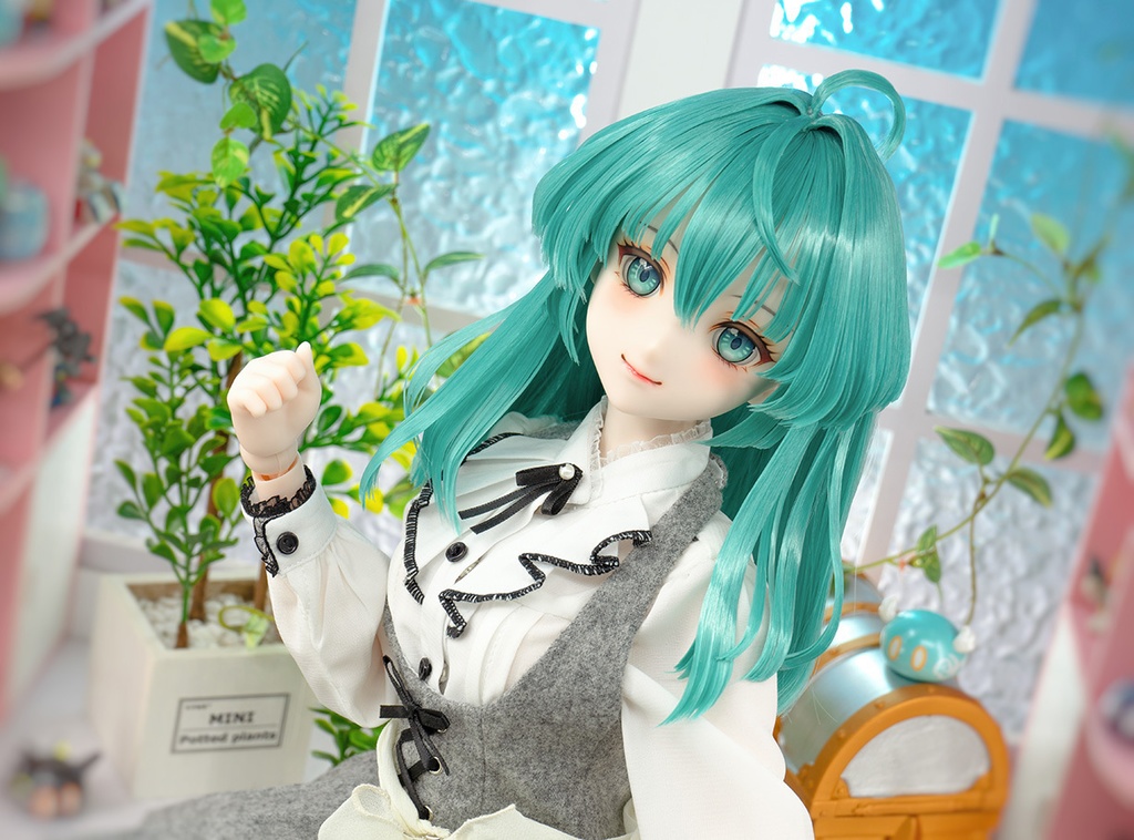 【即納】 ★ DDH-09(セミホワイト肌) カスタムヘッド+手作りアイ+ウイッグ [KK WORKSHOP] No.393