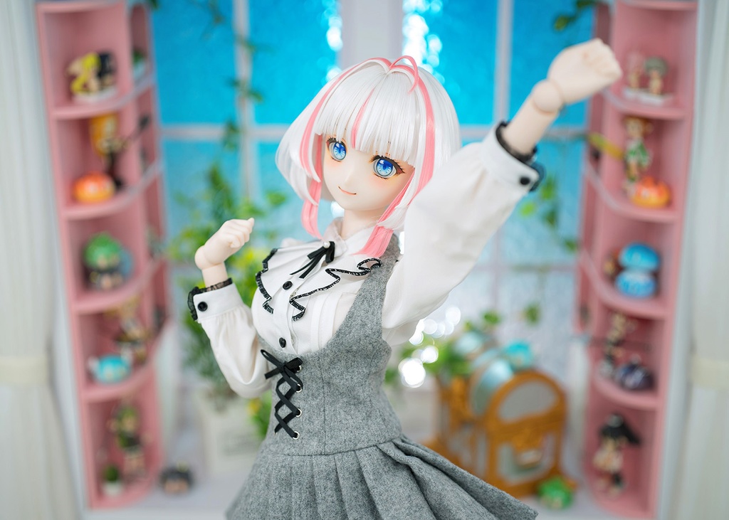 【即納】 ★ DDH-06(セミホワイト肌) カスタムヘッド+手作りアイ+ウイッグ [KK WORKSHOP] No.400