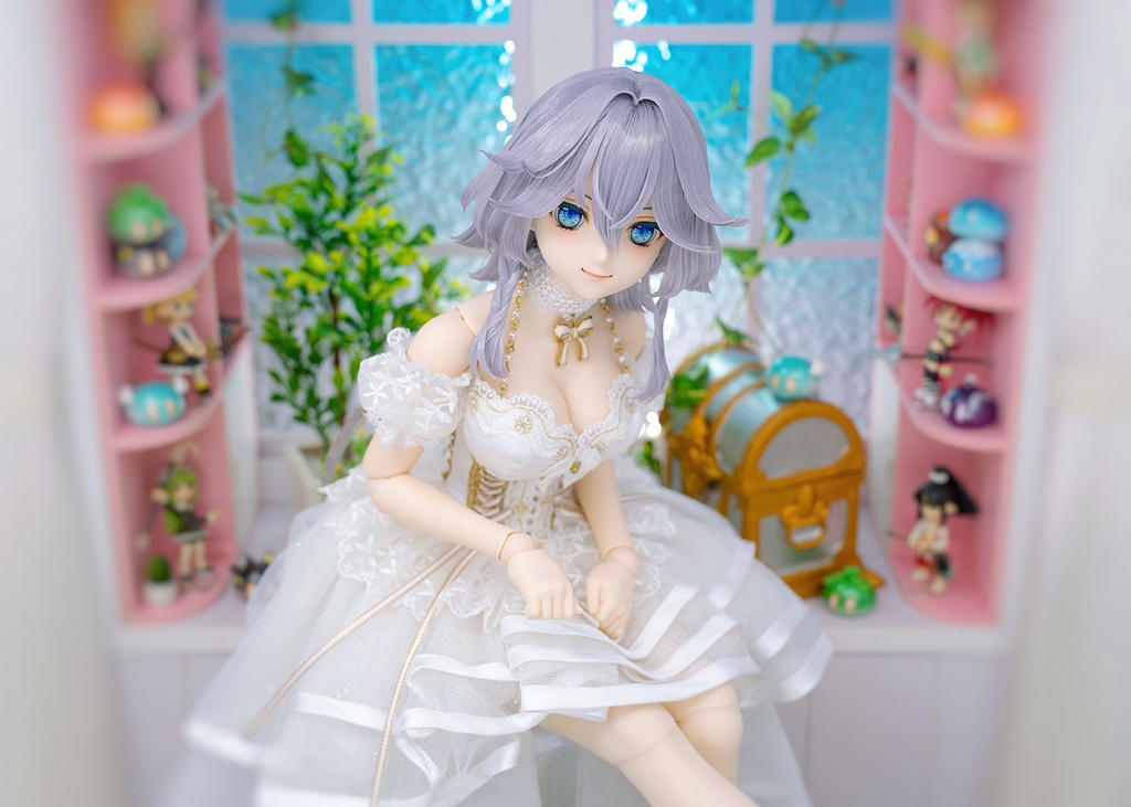 【即納】 ★ DDH-09(セミホワイト肌) カスタムヘッド+手作りアイ+ウイッグ [KK WORKSHOP] No.401
