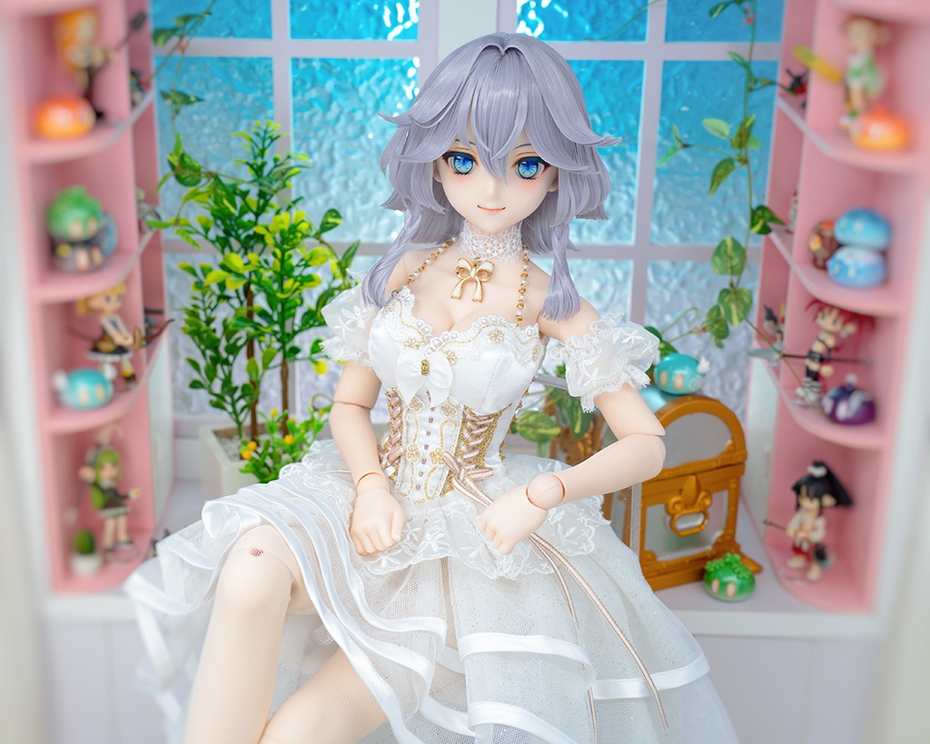 【即納】 ★ DDH-09(セミホワイト肌) カスタムヘッド+手作りアイ+ウイッグ [KK WORKSHOP] No.401