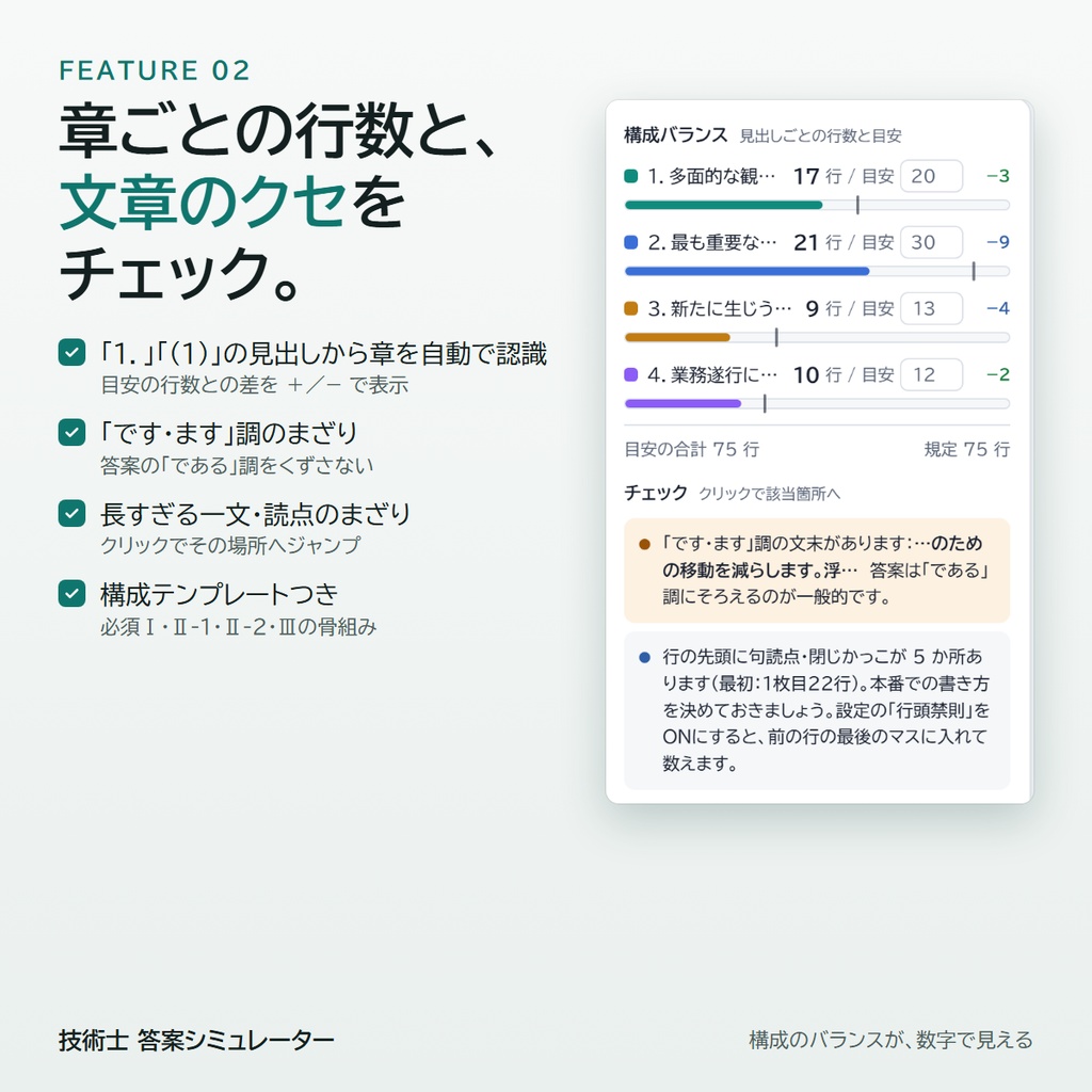 技術士 答案シミュレーター|二次試験の論文を24字×25行の答案用紙にリアルタイム割り付け【無料体験版あり】