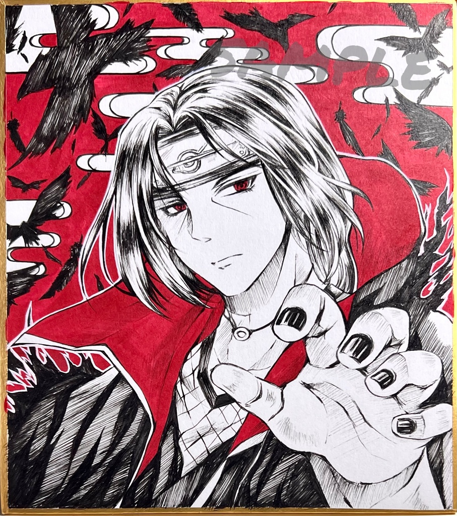 手描きイラスト　うちはイタチ　小色紙　アナログ　直筆原画