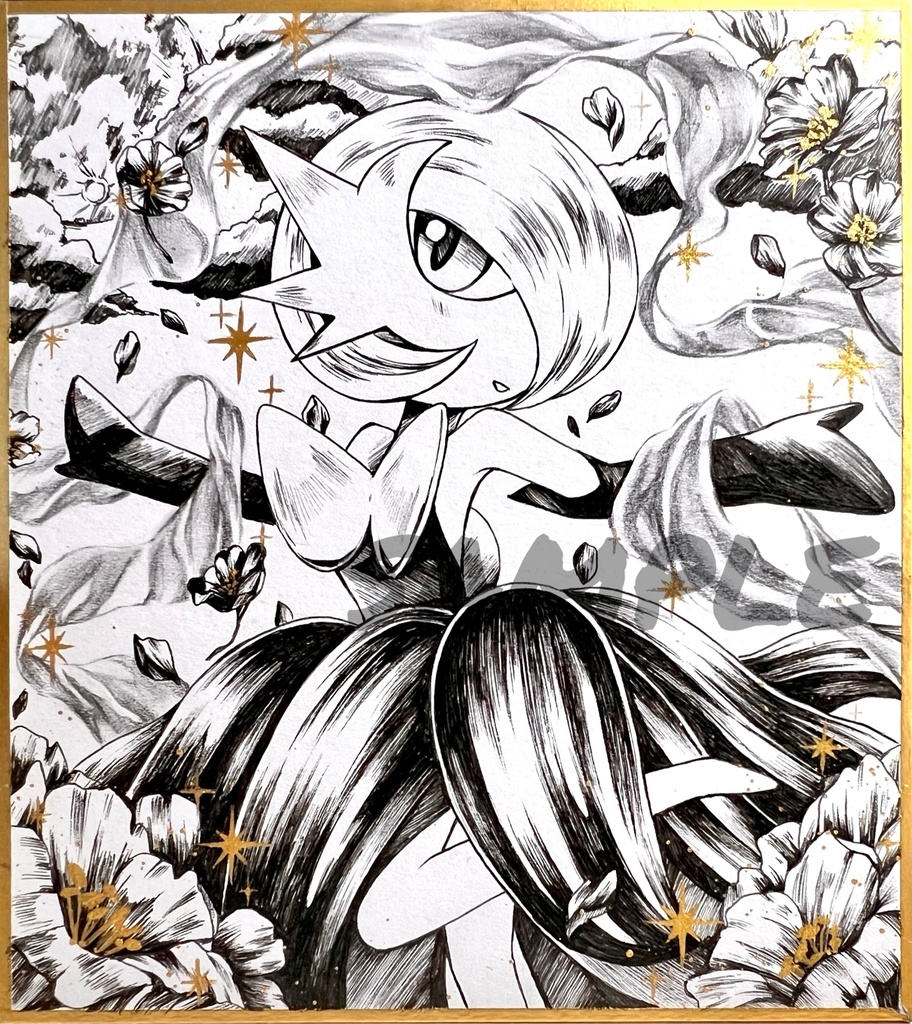 手描きイラスト　pkmn【メガサーナイト】　小色紙　アナログ　直筆原画