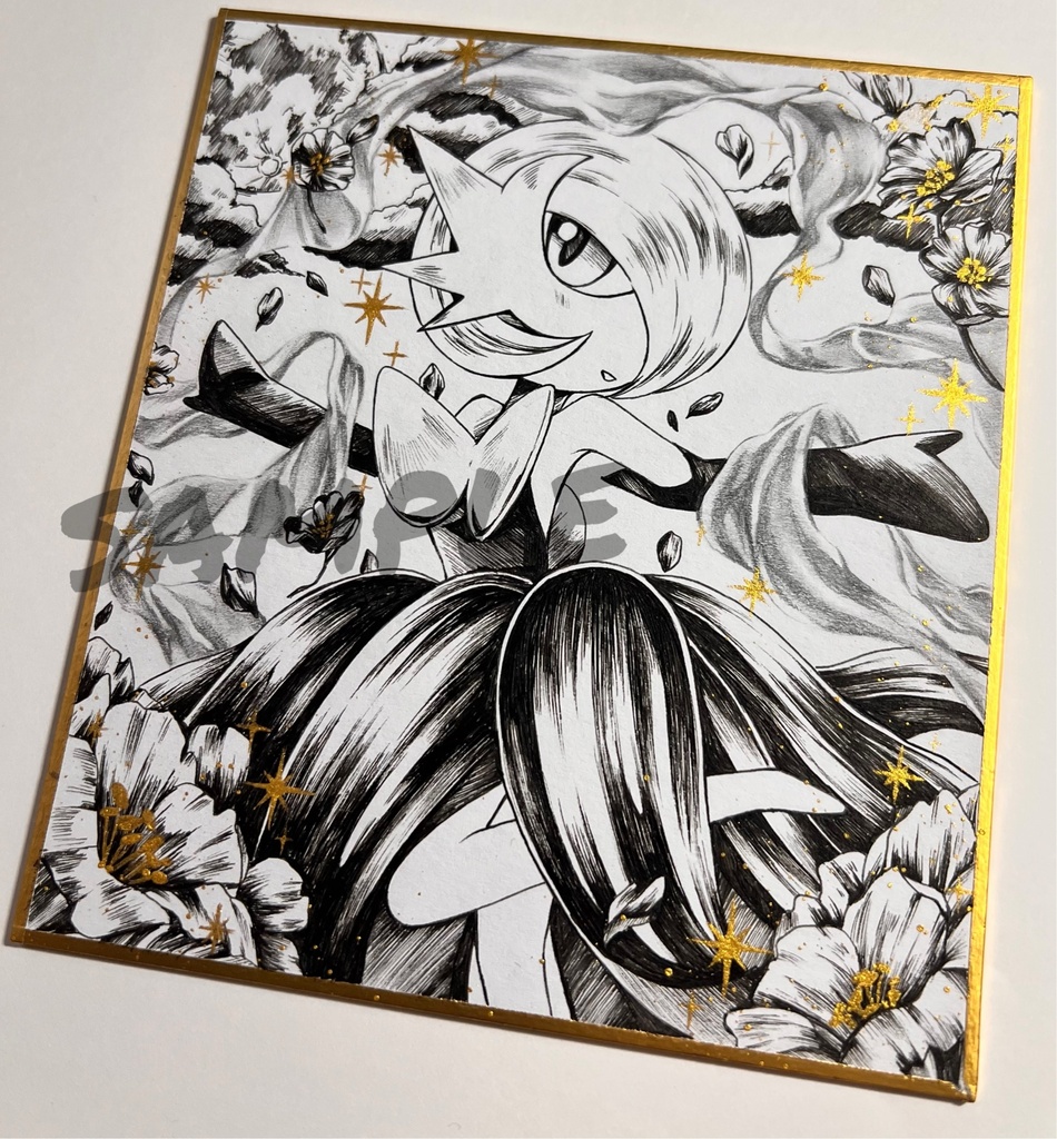 手描きイラスト pkmn【メガサーナイト】 小色紙 アナログ 直筆原画