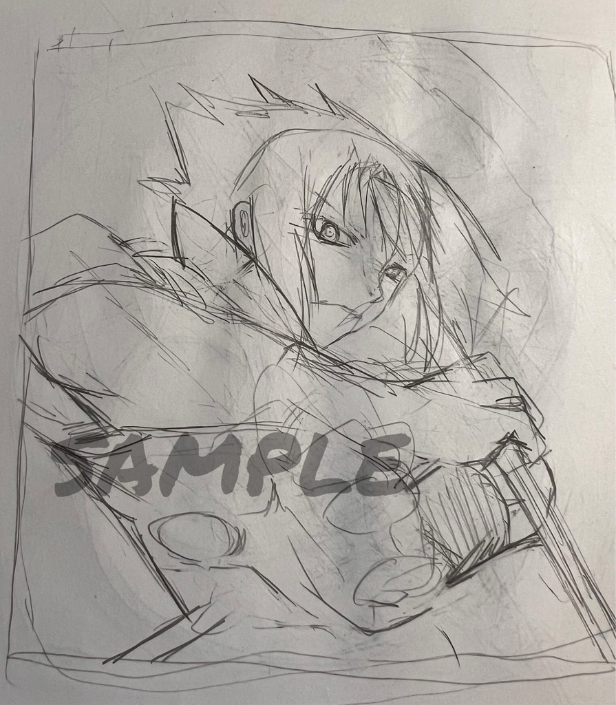 手描きイラスト うちはサスケ 小色紙 アナログ 直筆原画