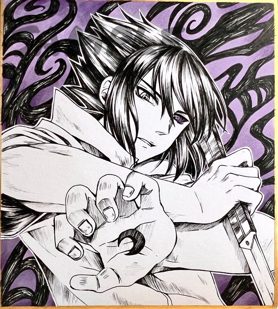 手描きイラスト　うちはサスケ　小色紙　アナログ　直筆原画